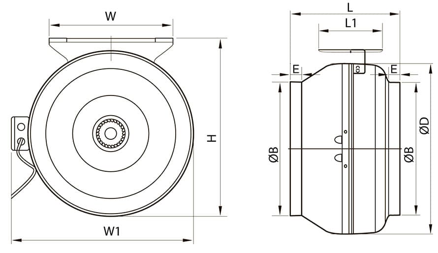 Чертеж эскиз круглого вентилятора ВКК-125
