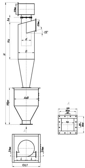Циклон для опилок ЦН 15-600-1УП с бункером