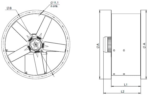 вентилятор реверсивный ADW-710 чертеж