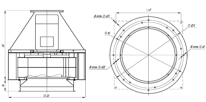 Вентилятор крышный ВКРС-5 чертеж