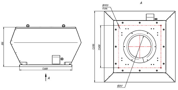 Вытяжной крышный вентилятор ВМК 400-4E (4D) чертеж